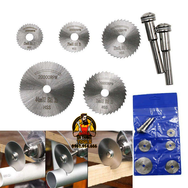 Bộ 5 Lưỡi Cưa Mini - Kèm 2 Trục Lắp Đĩa Cưa