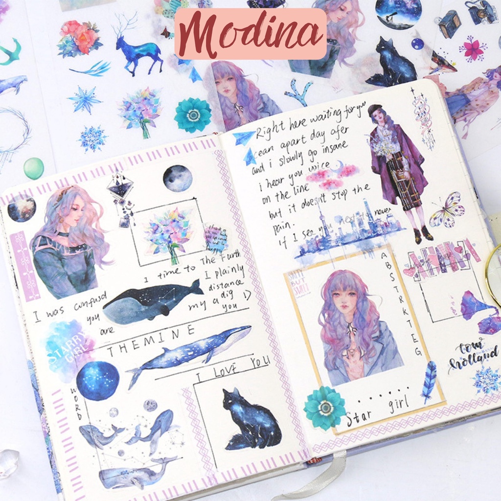Set 6 tấm sticker trang trí sổ, hình dán sticker cute