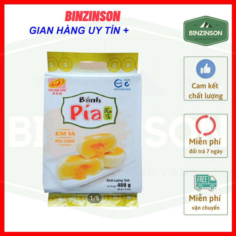 Bánh pía Kim Sa đậu xanh Trứng Muối Tan Chảy 480gram Tân Huê Viên - BINZINSON