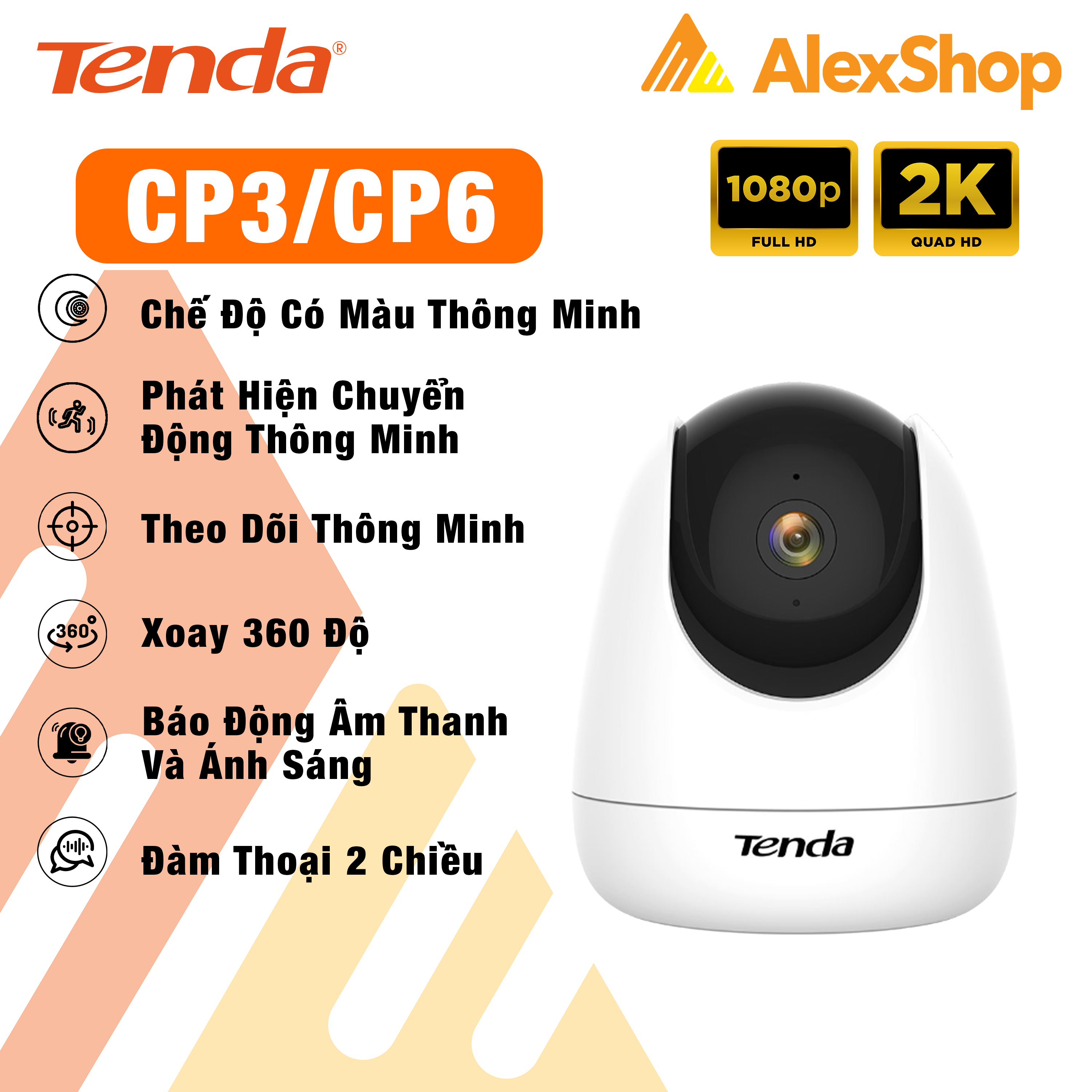 Camera Thông Minh Tenda CP6/ CP3 2K/ FullHD Đàm Thoại 2 Chiều, Phát Hiện Chuyển Động, Xoay 360