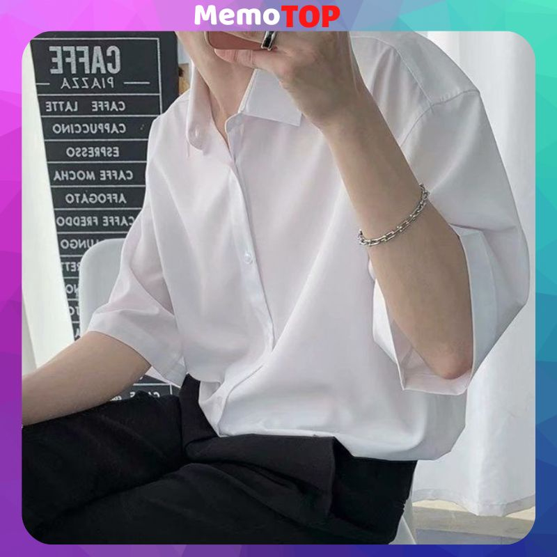 Áo sơ mi tay ngắn nam nữ form rộng trắng đi học, sơ mi tay lỡ giấu cúc công sở lụa đẹp cộc tay hàn quốc MM25 MEMOTOP