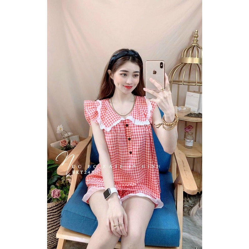 ❌ mẫu hot❌❌ đồ bộ đùi caro mặc nhà , đồ bộ nữ mặc nhà kute , xinh xắn chipchip90 m00167