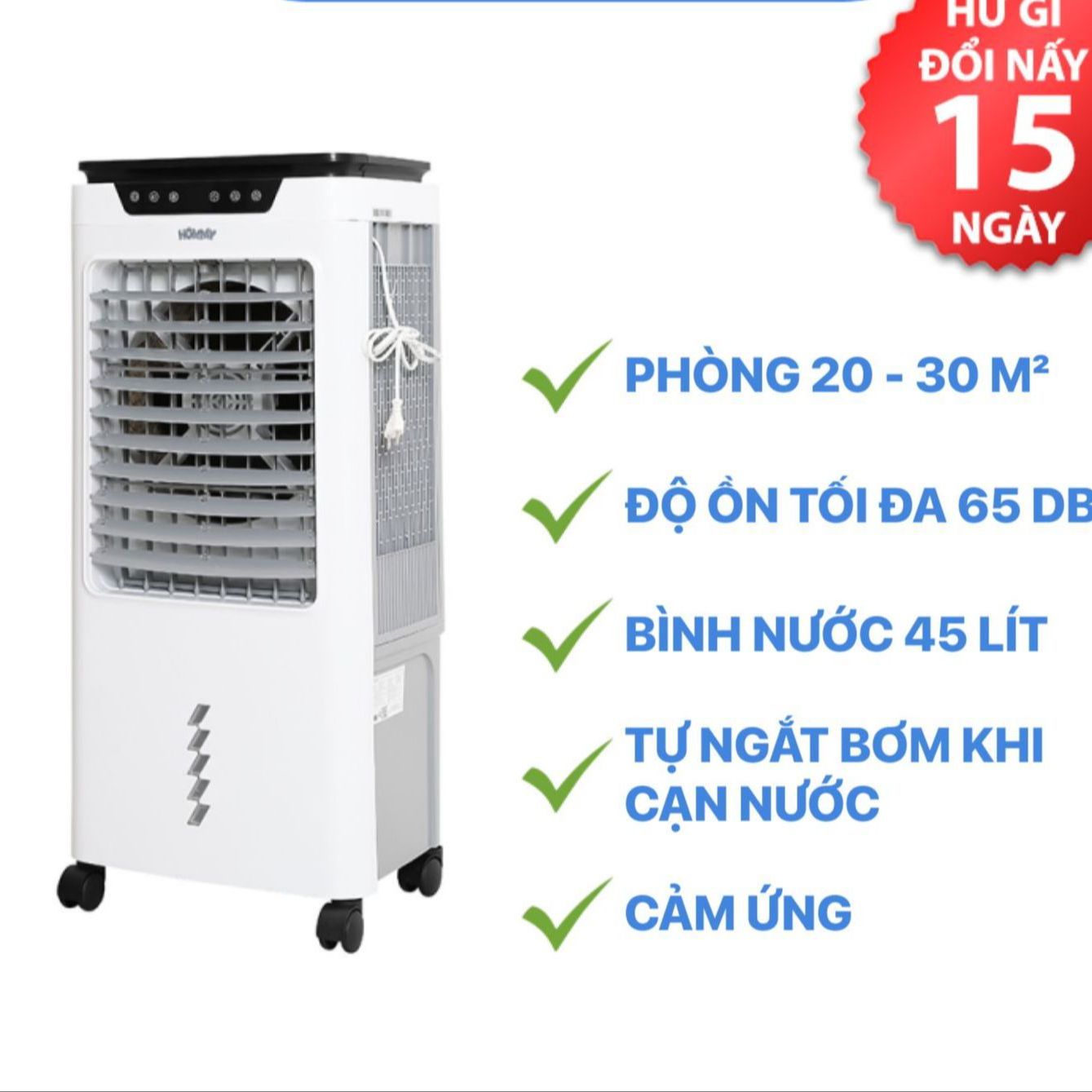 Quạt điều hòa hơi nước làm mát Hommy RPD-80 Chính hãng trưng bày - Phạm vi làm mát Phòng 20 - 30m² Công suất  130W - Bình nước 45 lít - Điện Máy giá Rẻ Store