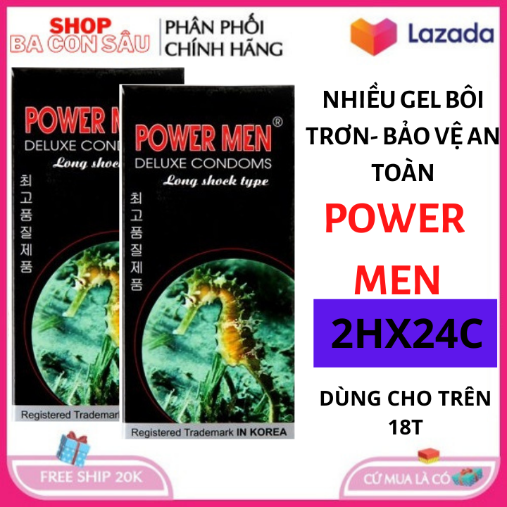 Bộ 12 bao cao su Powermen Longshock Kéo dài Thời gian quan hệ - Tặng bcs siêu mỏng Power men