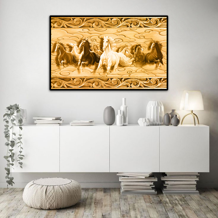 Tranh treo tường mã đáo thành công in trên canvas có khung trang trí phòng khách, phòng ngủ