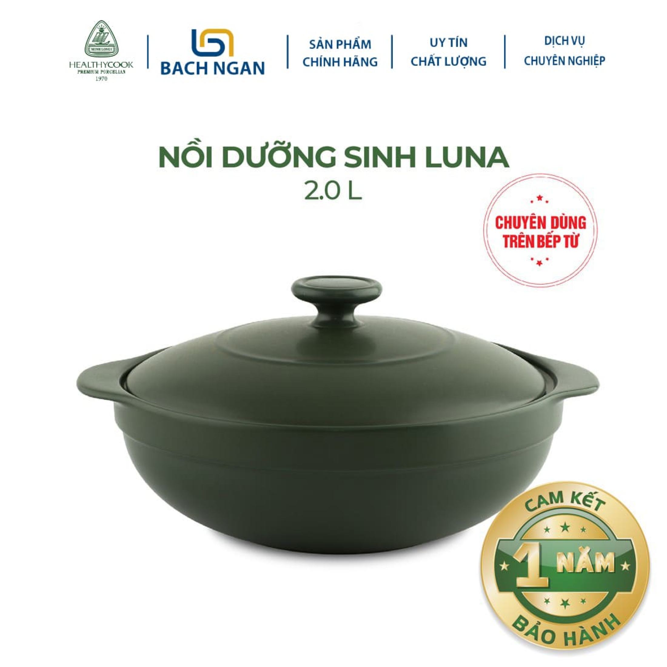 Nồi Sứ Dưỡng Sinh Đáy Từ Minh Long Luna 2.0L sứ đẹp cao cấp, chắc chắn, an toàn sức khỏe, thực phẩm chín sâu và đều
