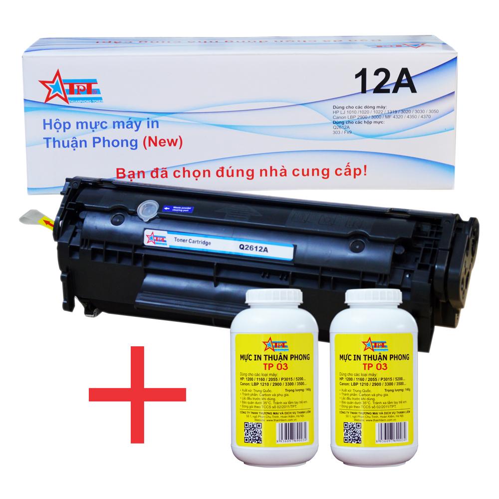 COMBO Hộp mực Thuận Phong 12A (TỰ NẠP) + 2 lọ mực đổ TP03 dùng cho máy in HP LJ 1010/ 1020/ 3030/ 3050/ Canon LBP 2900/ 3000/ MF 4000/ 4100