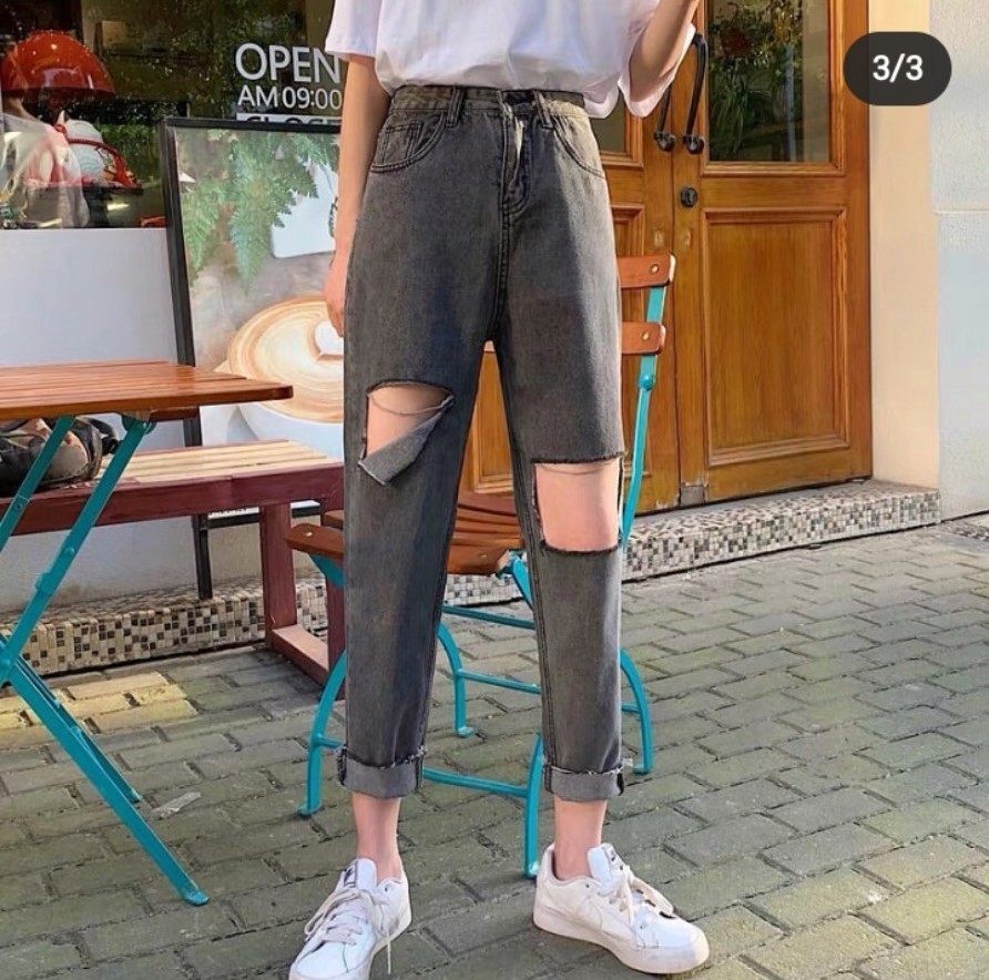 [HCM][ TÁO TỢN !!! ] QUẦN BAGGY JEAN NỮ CAO CẤP NITI RÁCH VẠT PHẢI CAO RÁCH VUÔNG ĐÙI TRÁI CỰC CÁ TÍNH-NL12387