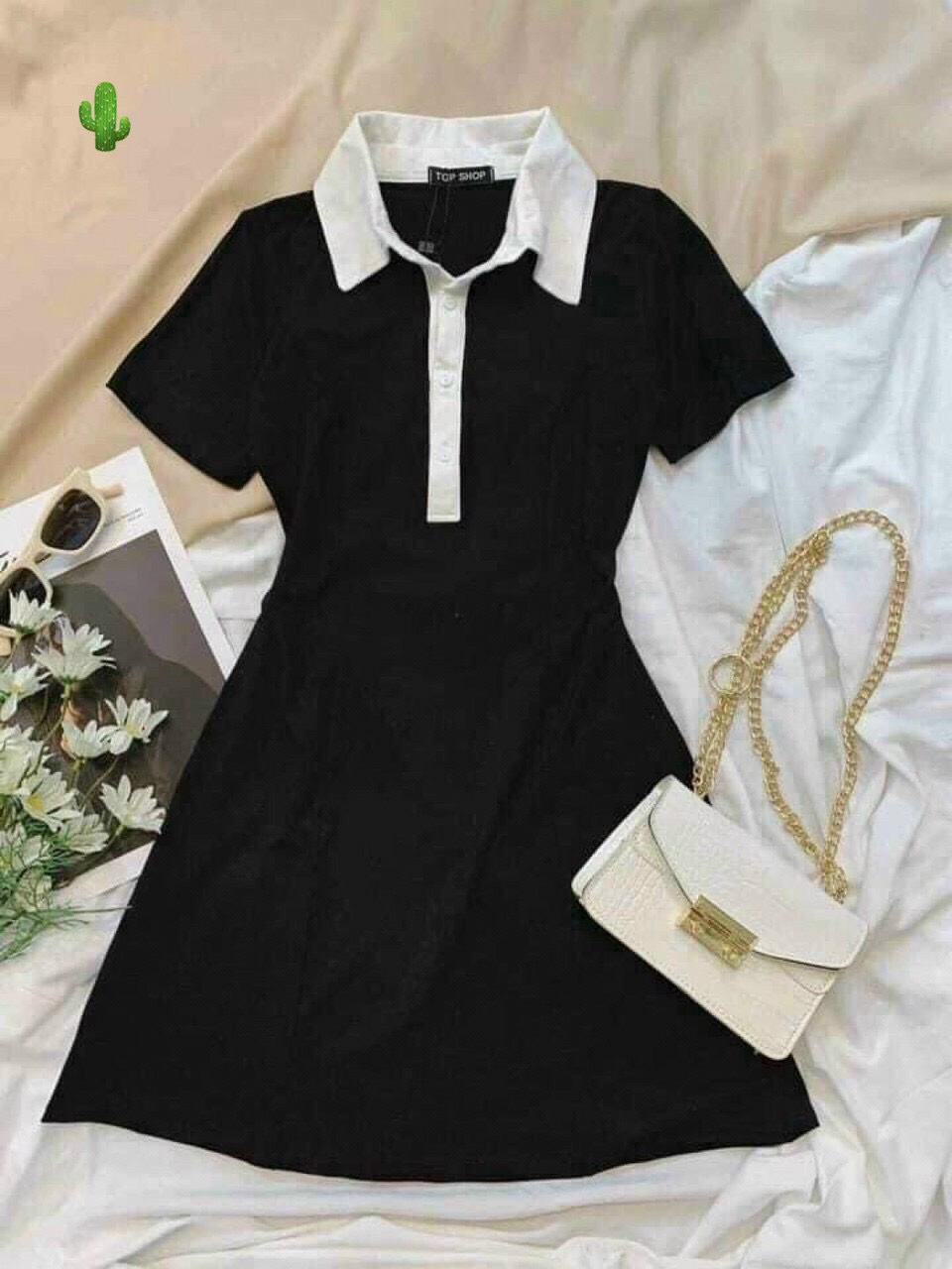 Đầm Polo Body Tay Ngắn Cổ Sơ Mi Cài Nút Ngực Chất Liệu Đũi Thời Trang Nữ