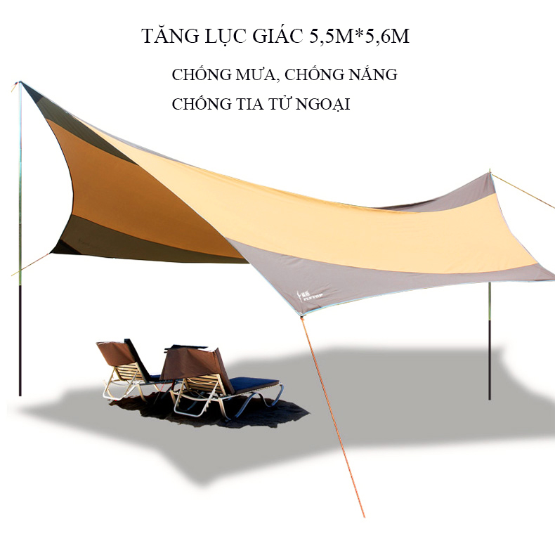 Tấm Tăng Dã Ngoại Lục Giác Chống Thấm, Chống Nắng, Chống Tia Tử Ngoại, Nhẹ, Dễ Di Chuyển Kích Thước 5,5m*5,6m