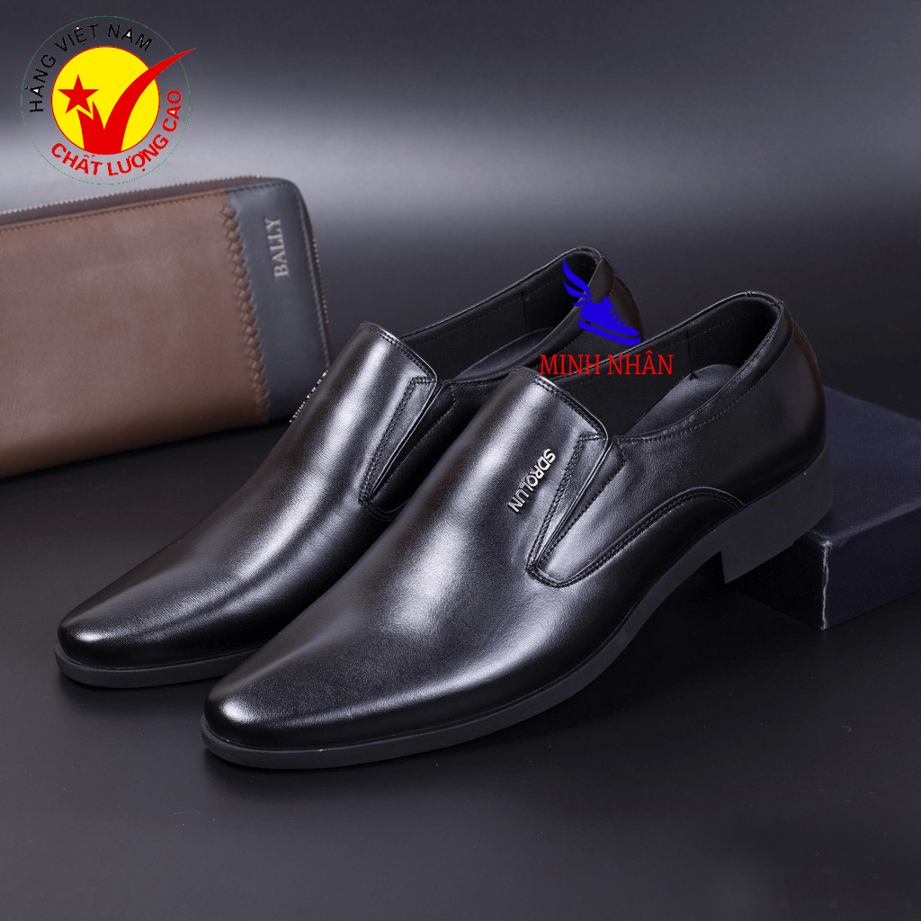 Minh Nhan - [CÓ VIDEO, ẢNH THẬT] Giày lười nam da bò Giày Công Sở nam Giày tây nam Đẹp Thời trang Doanh Nhân Kinh Doanh Cao cấp Hàng Hiệu Giá rẻ Da Bò L-16 màu đen