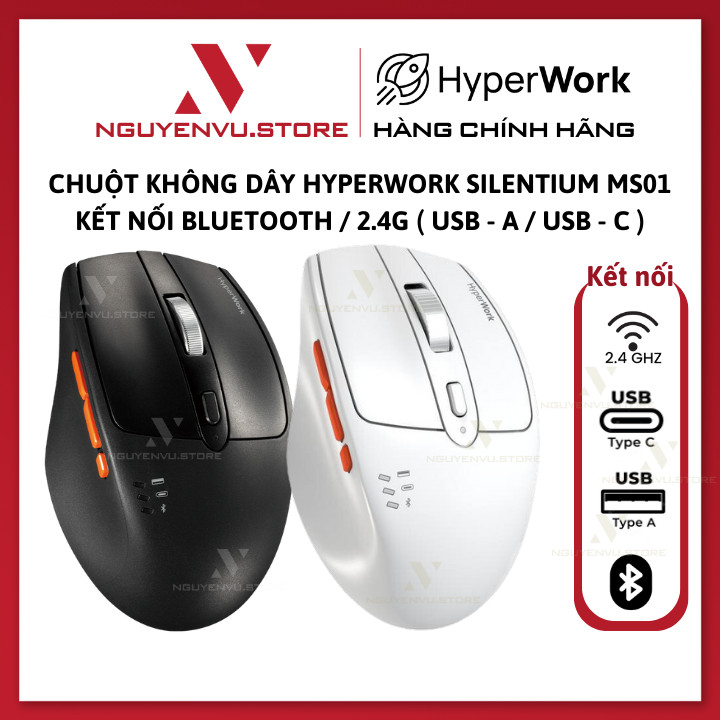 Chuột không dây CTH HyperWork Silentium MS01 - kết nối bluetooth / 2.4G - Hàng chính hãng