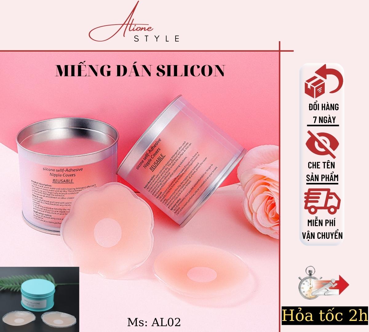Miếng dán ngực nữ, hộp 10 miếng dán ngực sillicon cao cấp an toàn Alione style 306 hộp hoa và hộp tròn