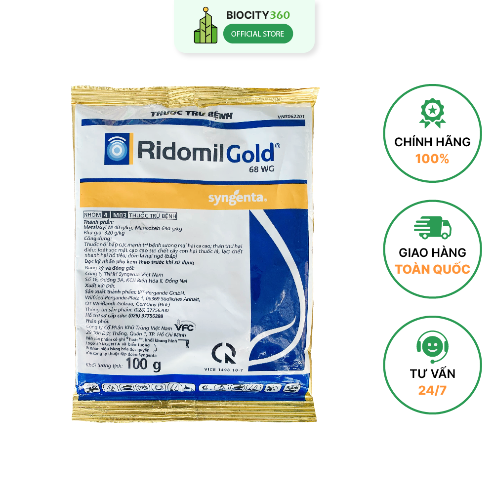 1 gói ridomil gold 68wg | metalaxyl + mancozeb | phòng trừ hiệu quả thán thư - sương mai - đốm lá_100gr