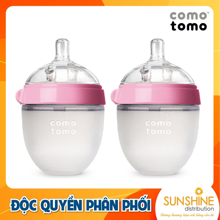 Bộ hai bình silicone comotomo 150ml - hồng