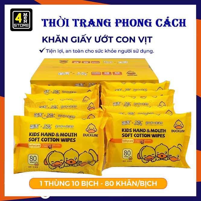 Thùng 10 bịch khăn giấy ướt con vịt siêu tiện lợi 1 bịch 80 khăn khăn giấy ướt con vịt siêu hot