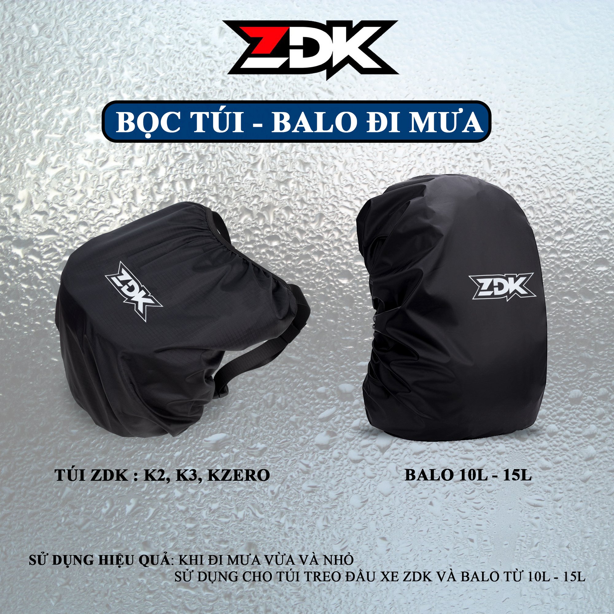 Bọc túi chống mưa ZDK, bọc balo tiện dụng - áo mưa trùm túi ZDK,Grap dọc treo đầu xe (Chỉ có bọc chống nước)