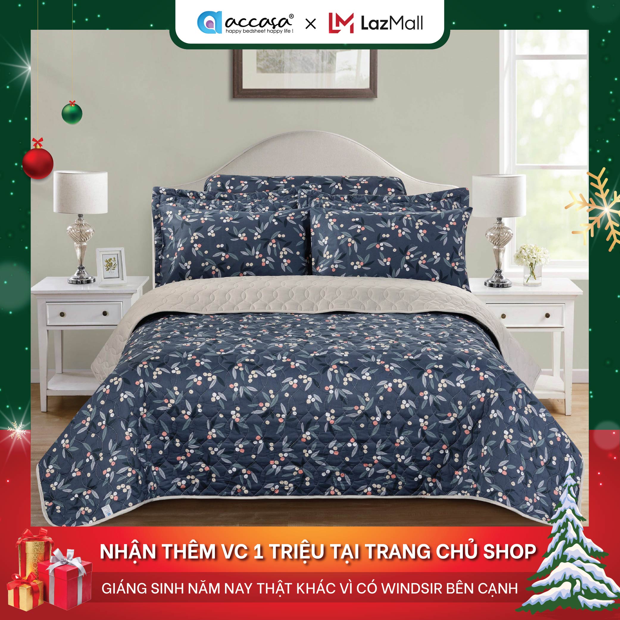 Chăn 4 mùa ga giường 3 đến 4 món Cotton Nhật Bản cao cấp 100% Tĩnh Lặng Accasa Zen Silence thoáng khí chính hãng độc quyền