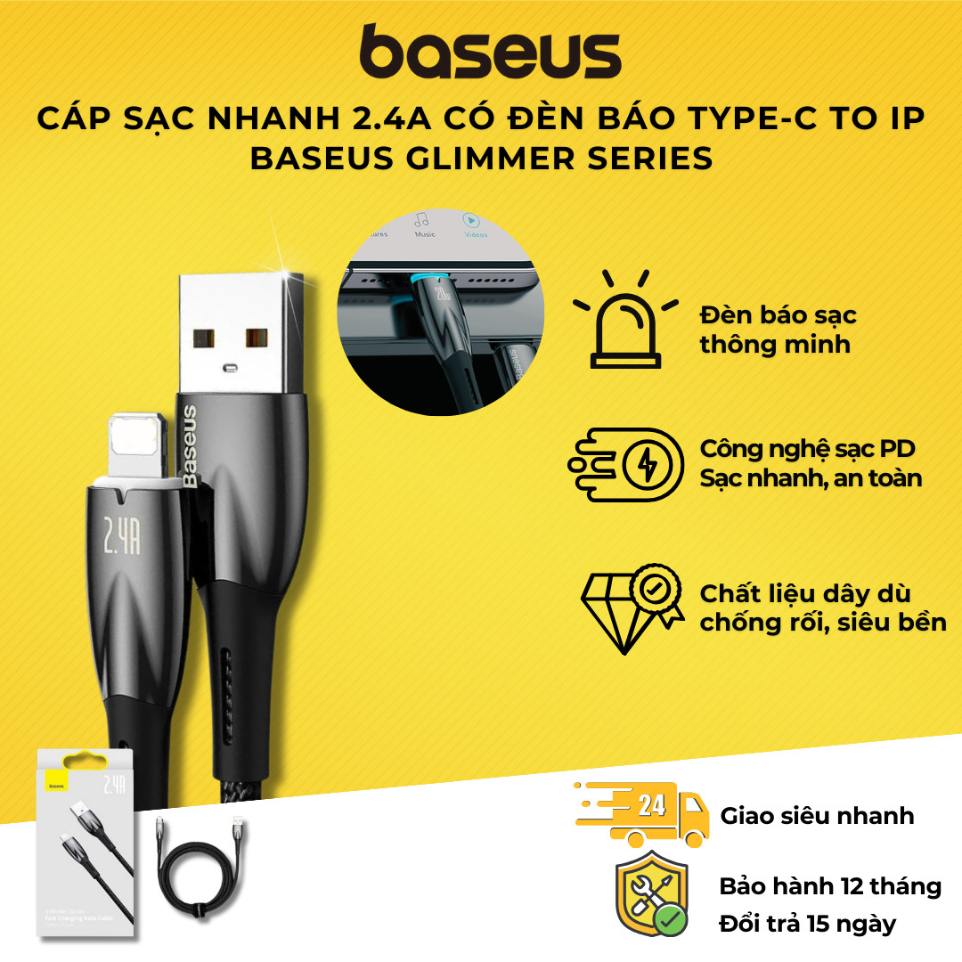 Cáp Sạc Nhanh Baseus Glimmer Series Fast Charging Data Cable USB to Lightning 2.4A