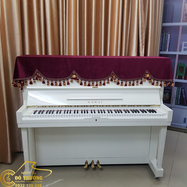 Khăn Phủ đàn Piano nhung đỏ cao cấp tua rua chùm sang trọng