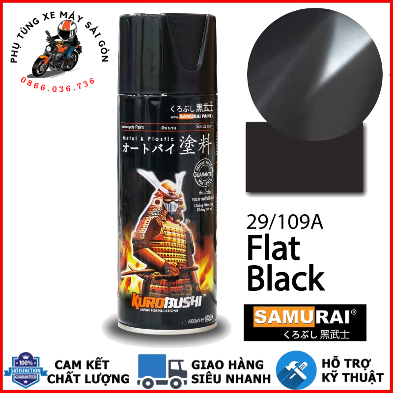 Chai sơn xịt, sơn xe Samurai 109A đen nhám 400ml chính hãng - Nhập khẩu Malaysia