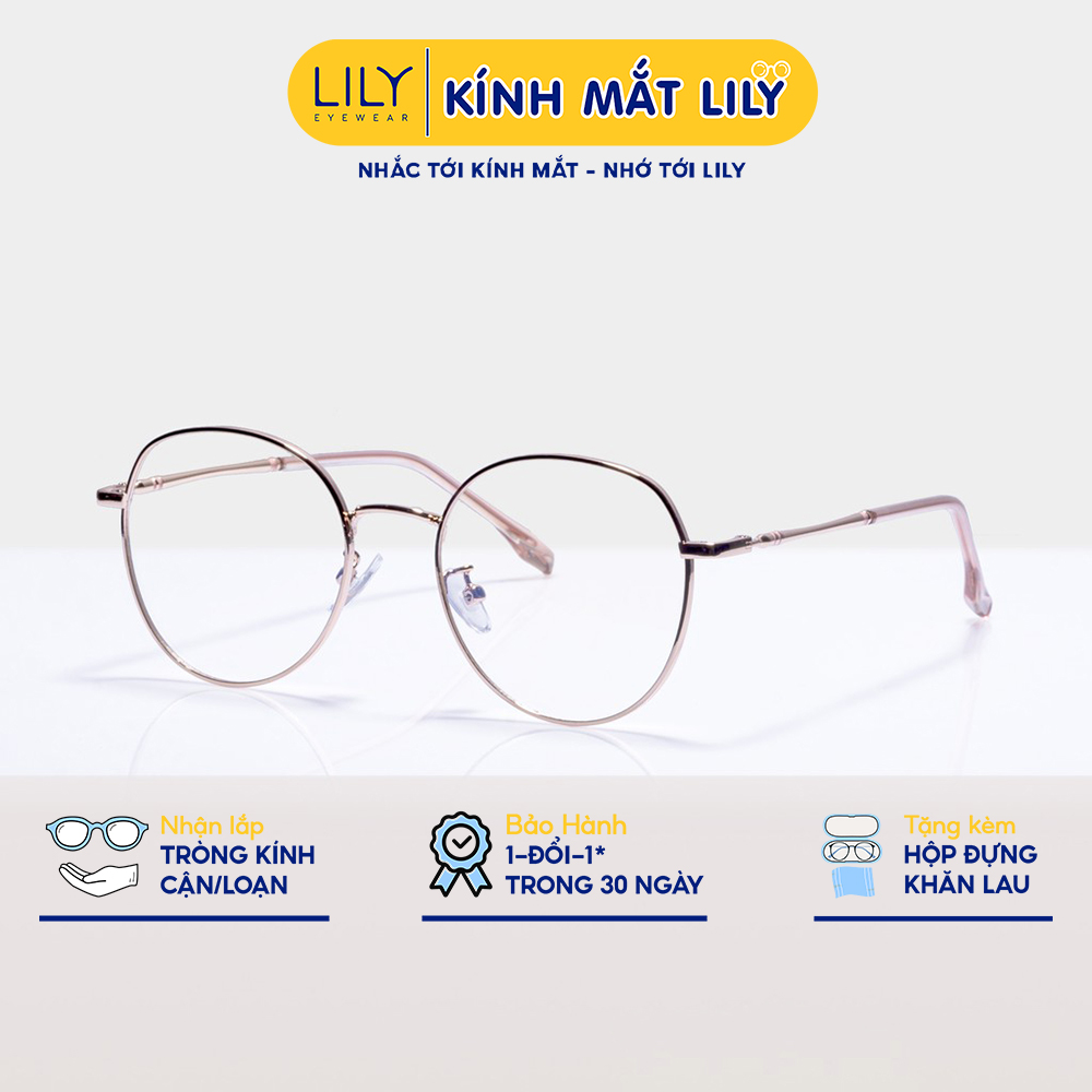 Gọng Kính Nam Nữ Lilyeyewear Mắt Tròn Giả Cận Kim Loại Thanh Mảnh Thời Trảng 72319