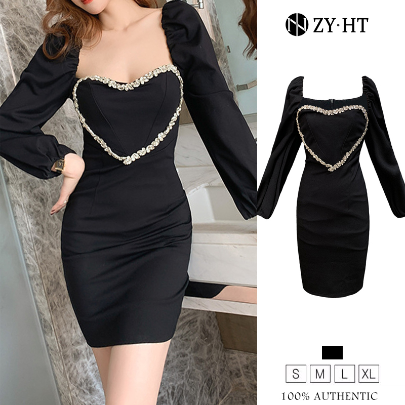 ZYHT eravogue Đầm váy Đầm cổ vuông Đầm đen Đầm bó sát đầm xoè đầm ngắn Hàn Quốcđầm cô gái mũm mĩm đầm thời trang đầm trang trọng đầm đẹp 9262
