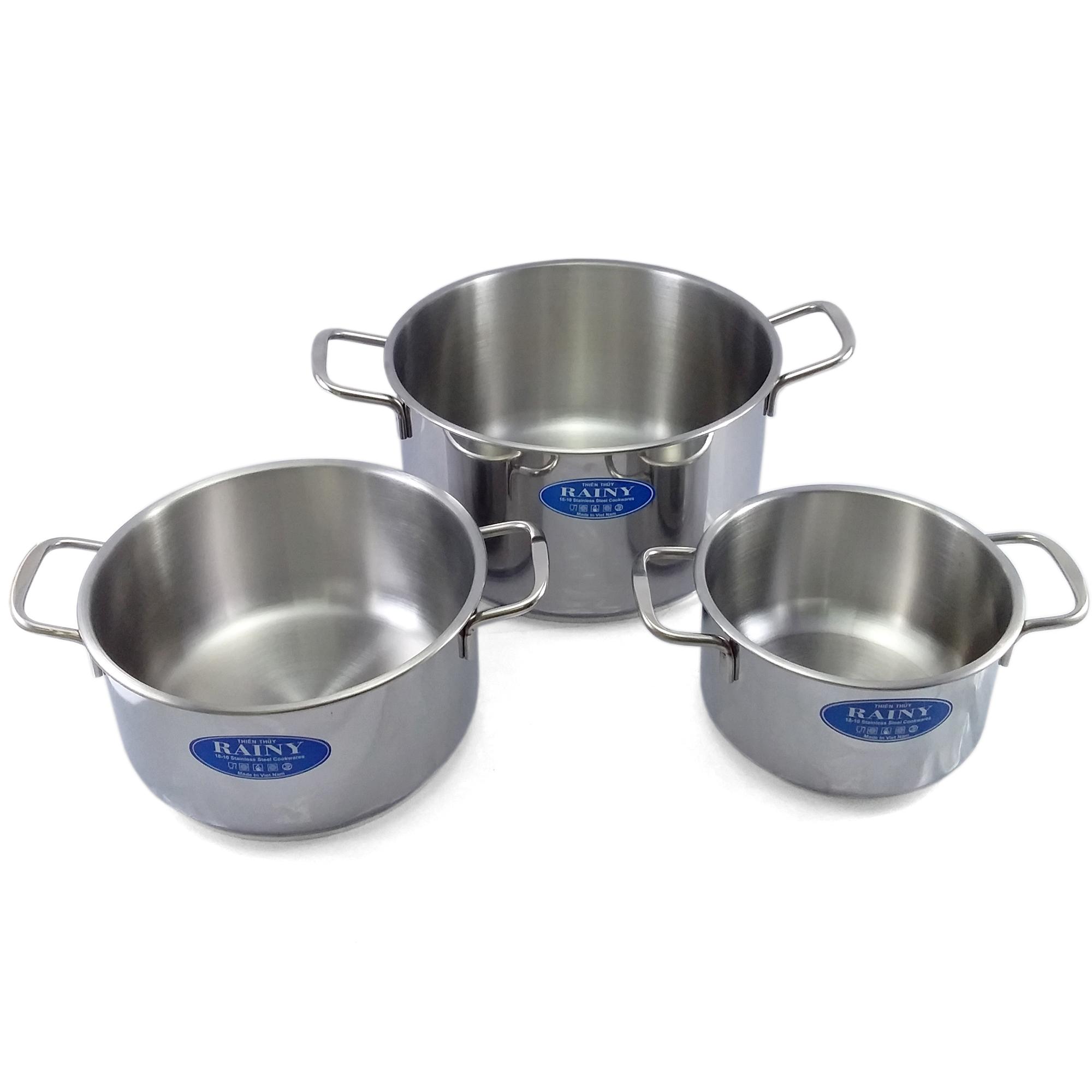 Bộ 3 nồi inox 3 đáy NI nắp inox cao cấp siêu tiết kiệm
