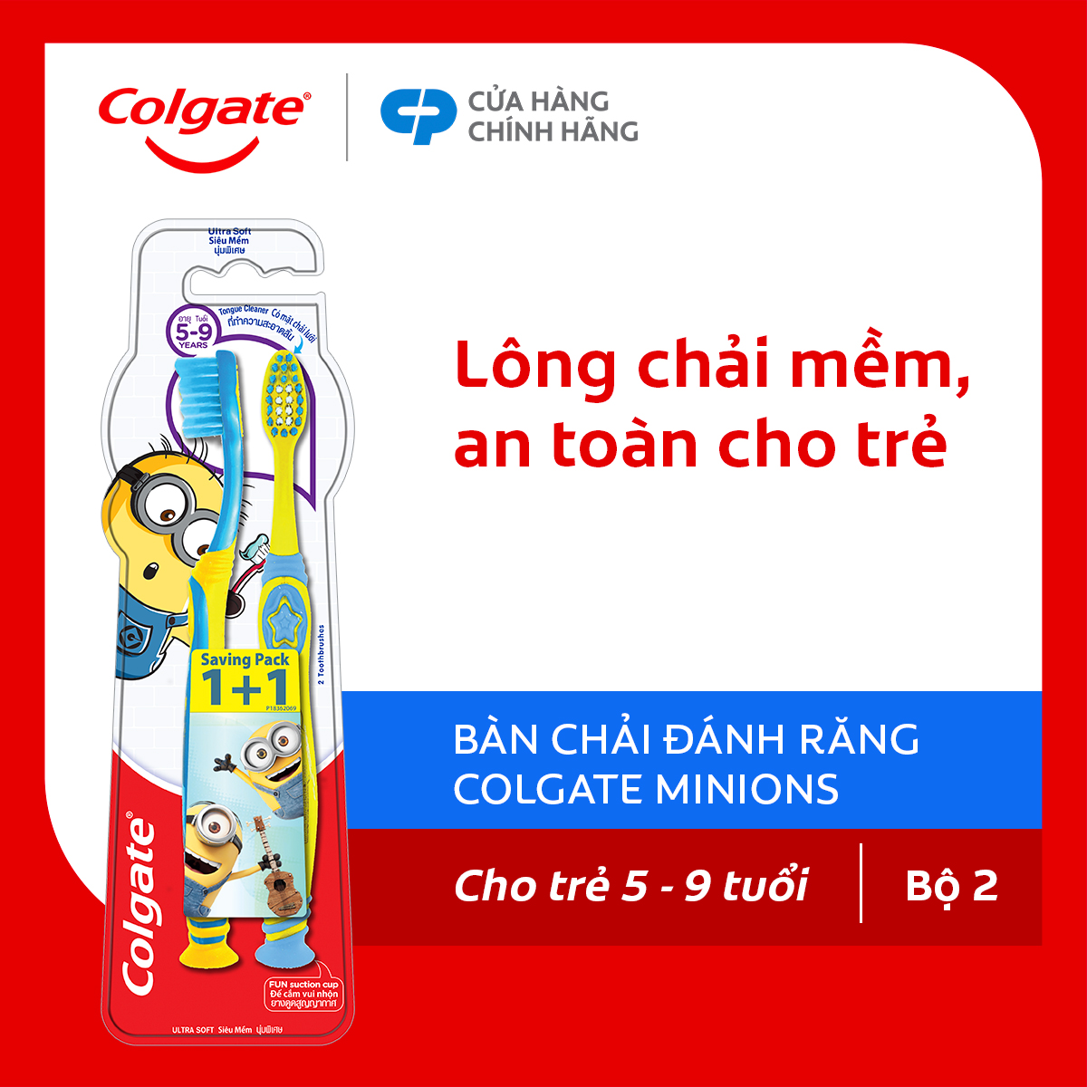 Bộ 2 bàn chải Colgate Minion Twin cho trẻ em từ 5-9 tuổi