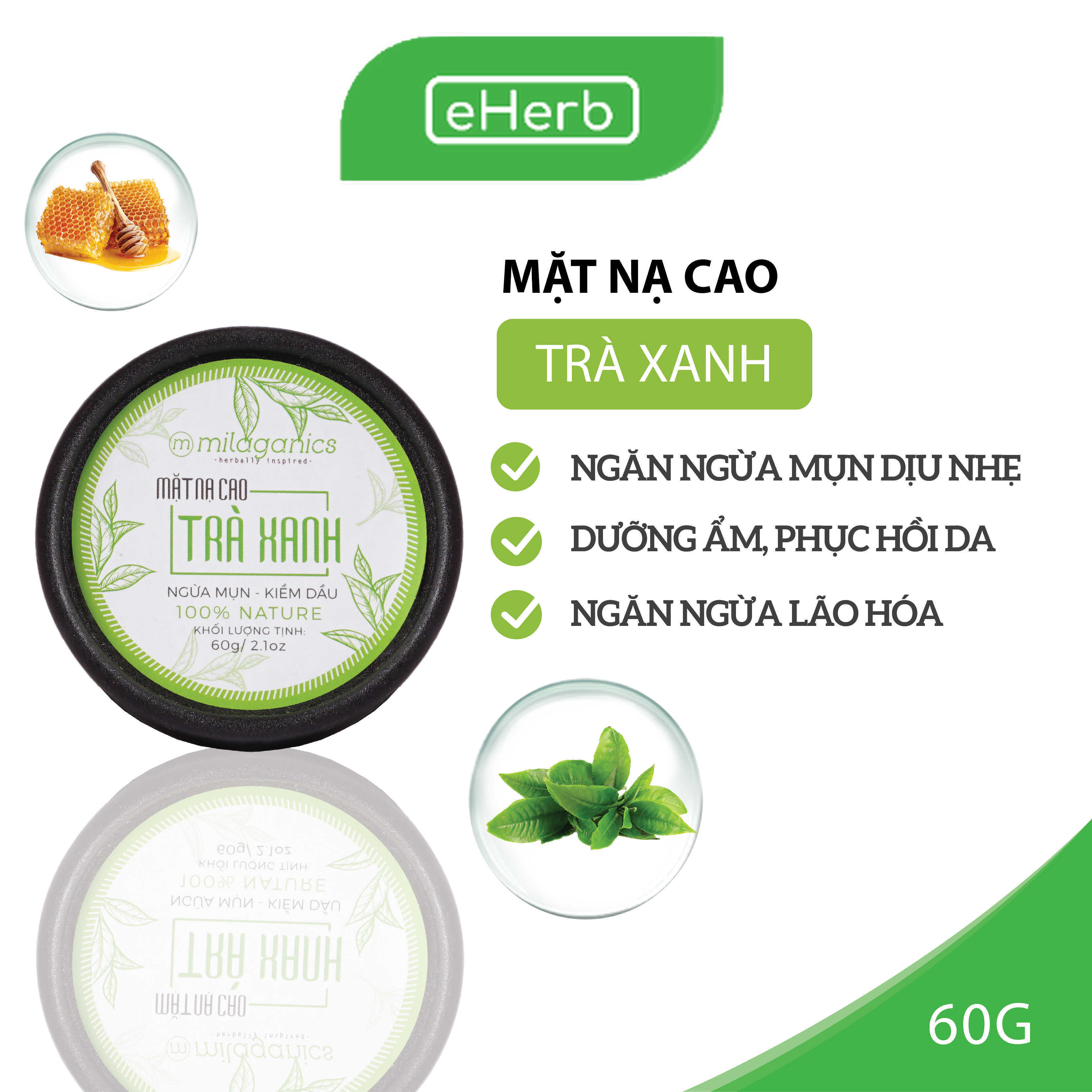 Mặt nạ cao trà xanh milaganics 60g