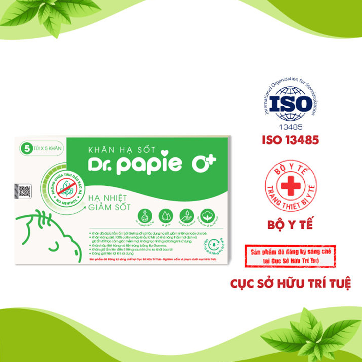Khăn lau dr. papie thải nhiệt hạ sốt chuẩn nhi khoa ngăn ngừa co giật cho bé