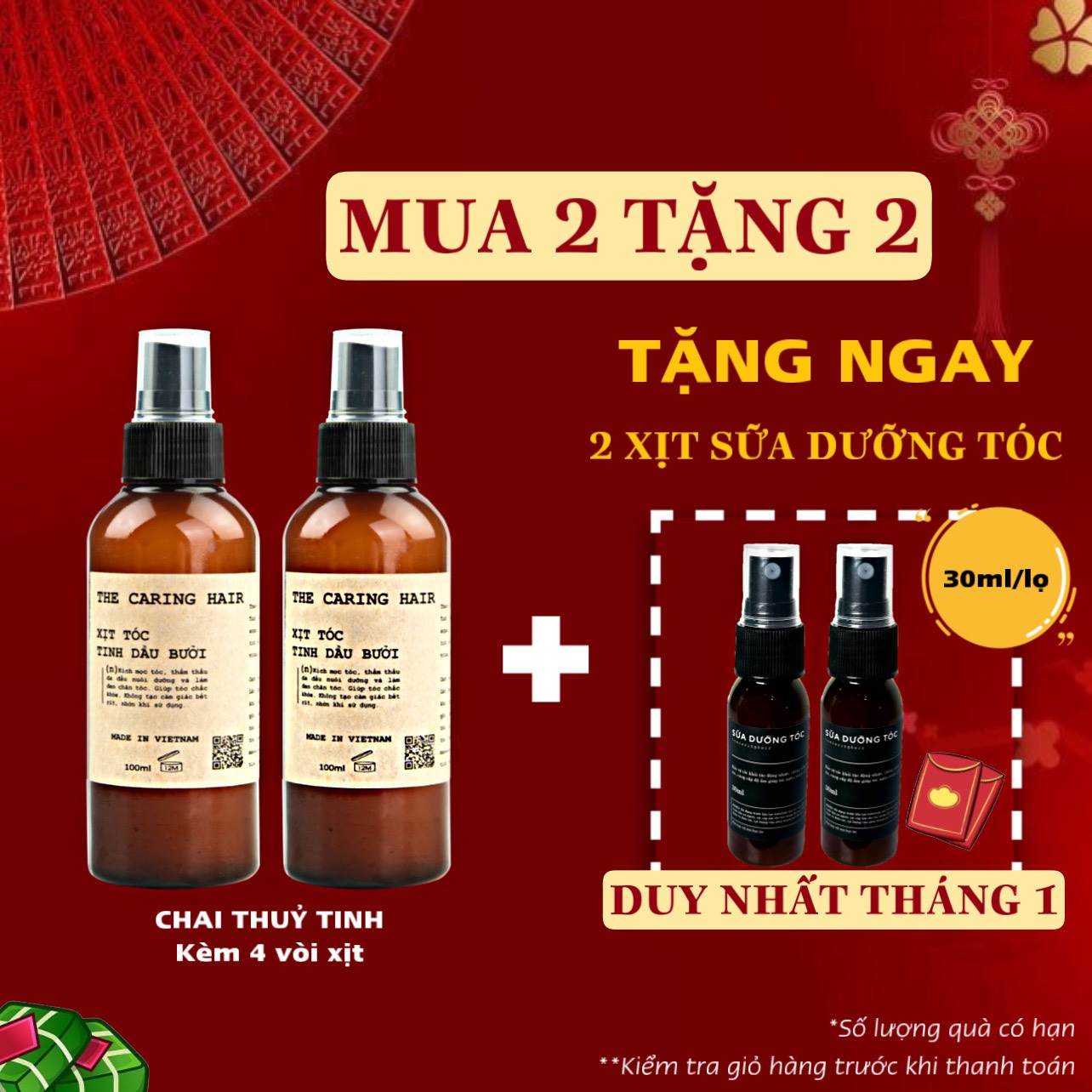 Combo 2 xịt tóc tinh dầu bưởi the caring hair