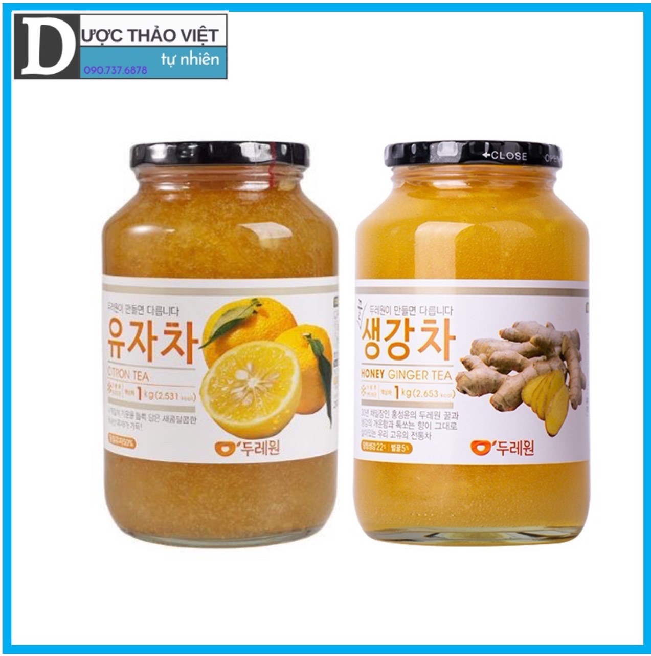 Bộ 1kg mật ong ngâm chanh và 1kg mật ong ngâm gừng hàn quốc.