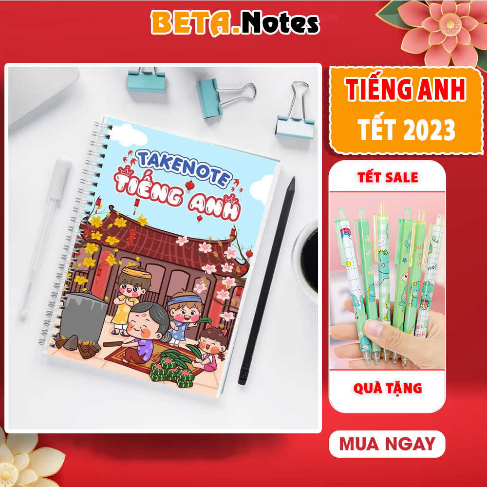 Sổ takenote Tiếng anh cấp 2, sổ tay ghi chép kiến thức tiếng anh từ lớp 6 đến lớp 9, sổ còng sắt Binder takenotes Beta
