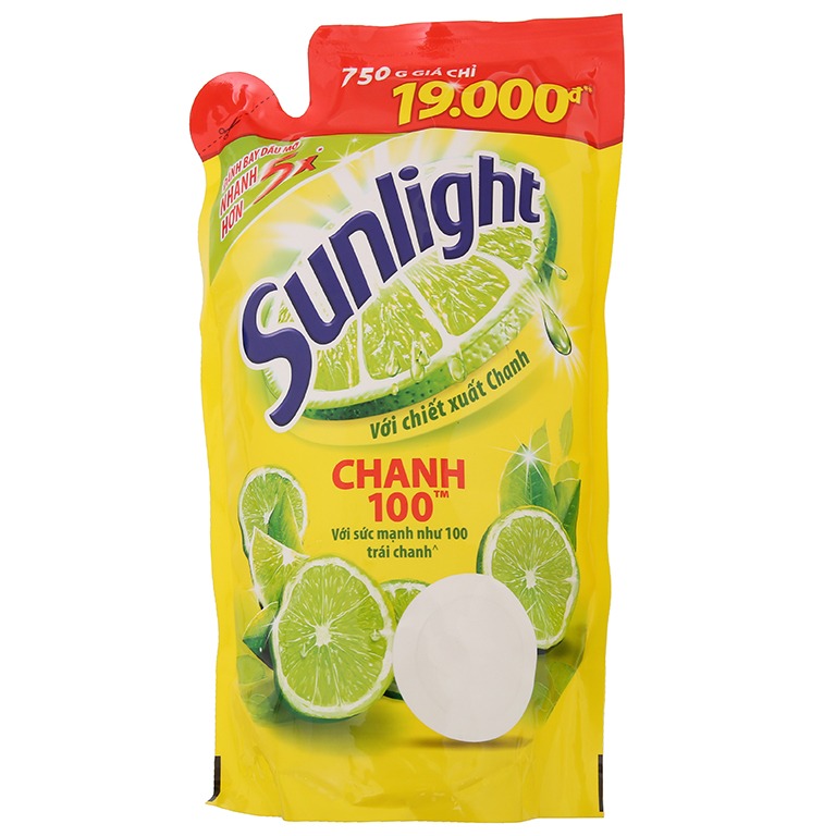 ( túi 725ml) Nước rửa chén Sunlight Chanh 100 chiết xuất chanh tươi