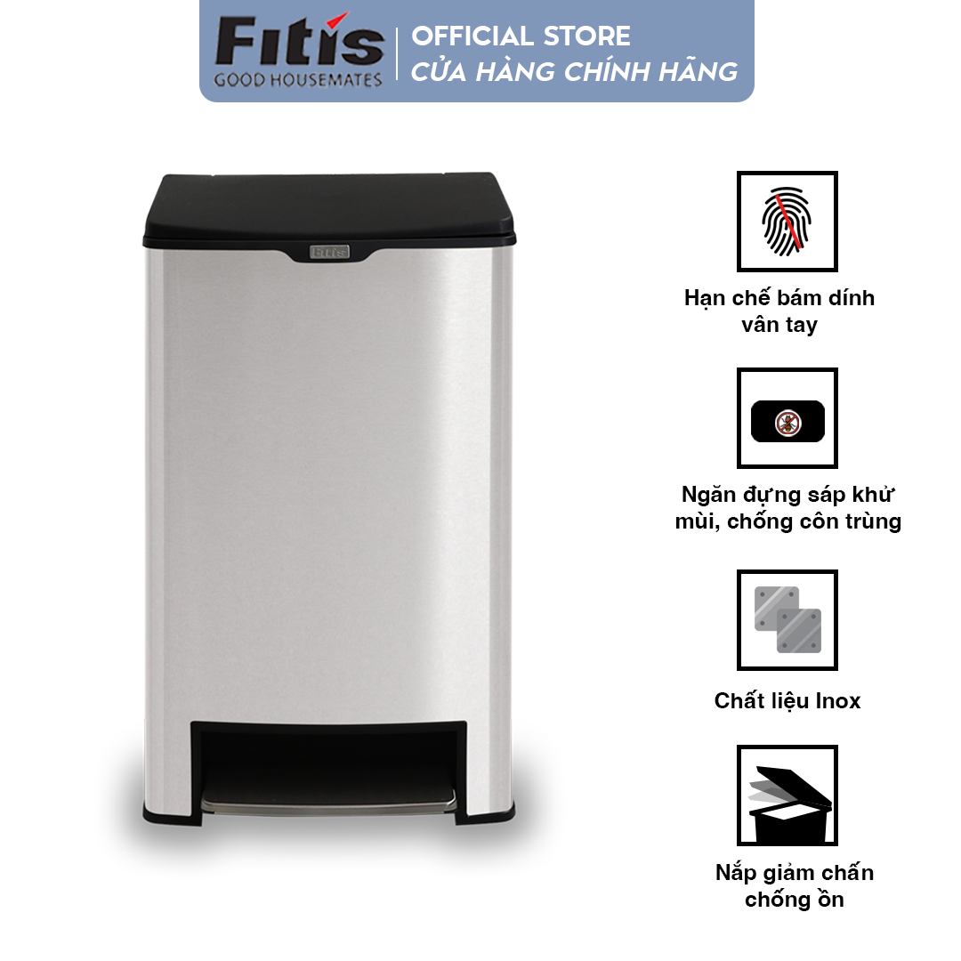 Thùng Rác Fitis Mega - Vuông Đạp Cao (40L)
