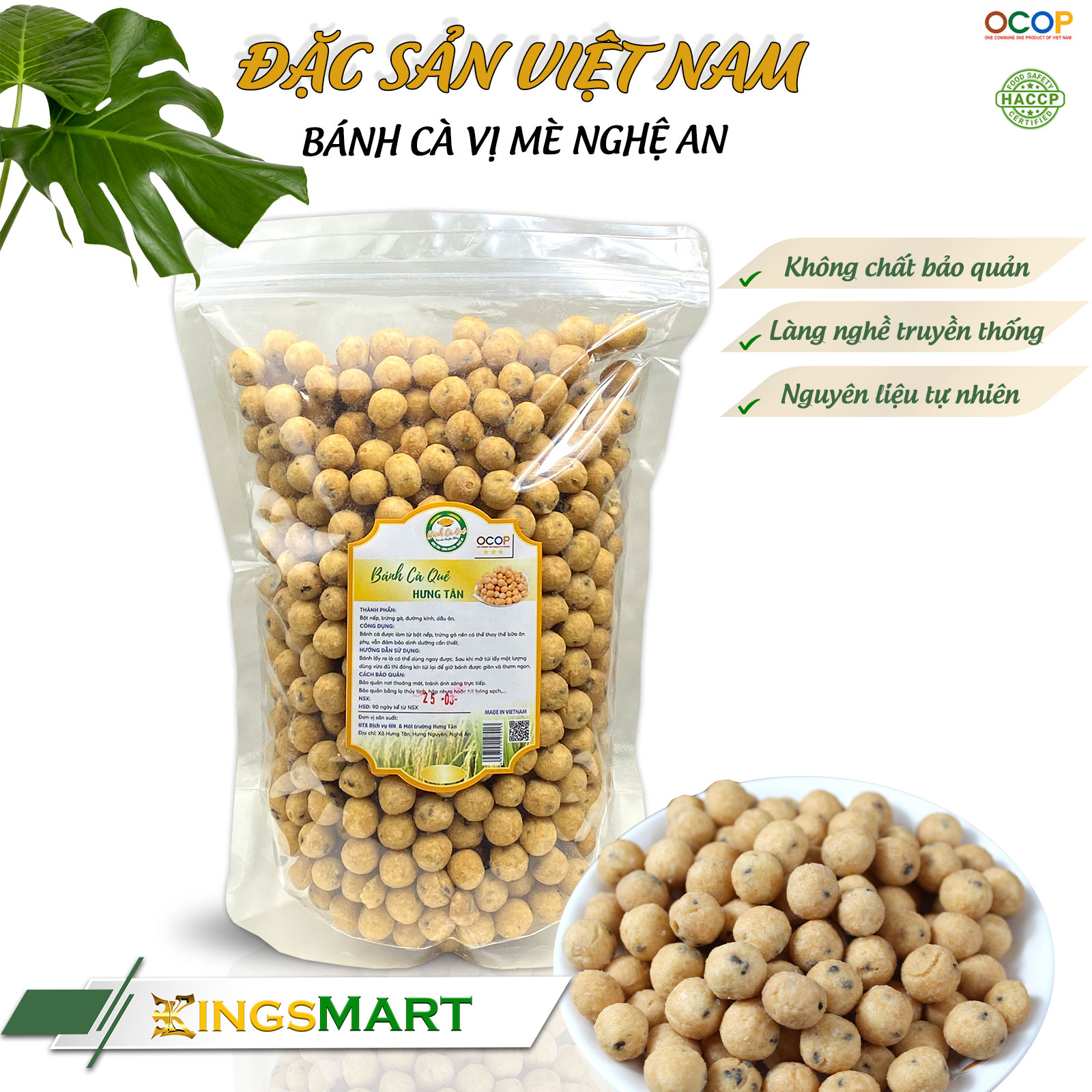 Bánh cà quê vị mè vừng ngọt - Thương hiệu Hưng Tân - Đặc sản Nghệ An - Túi 500g - Kingsmart
