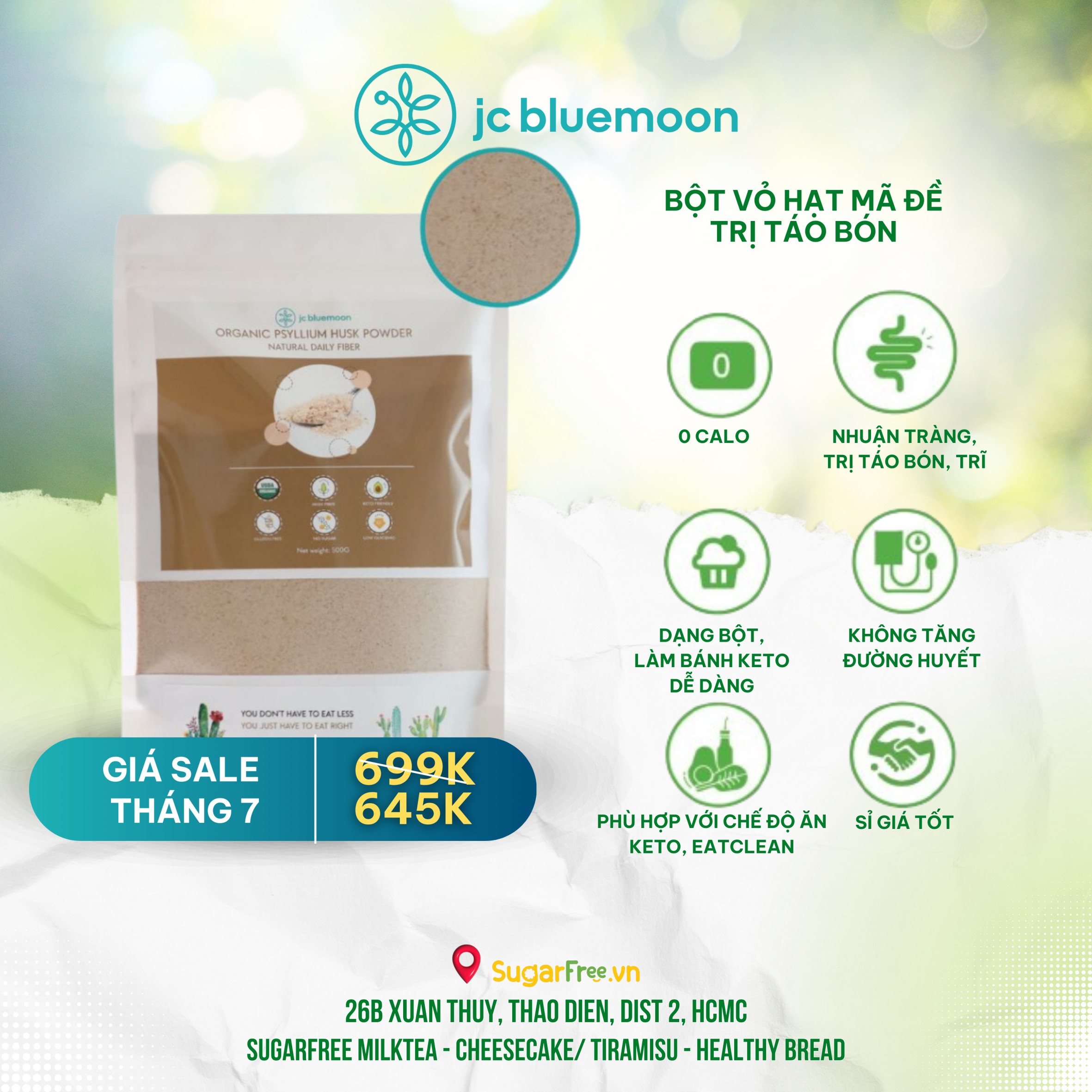 [HCM] Bột Vỏ Hạt Mã Đề Hữu Cơ JC BLUEMOON | JC BLUEMOON Organic Psyllium Husk Powder 1KG
