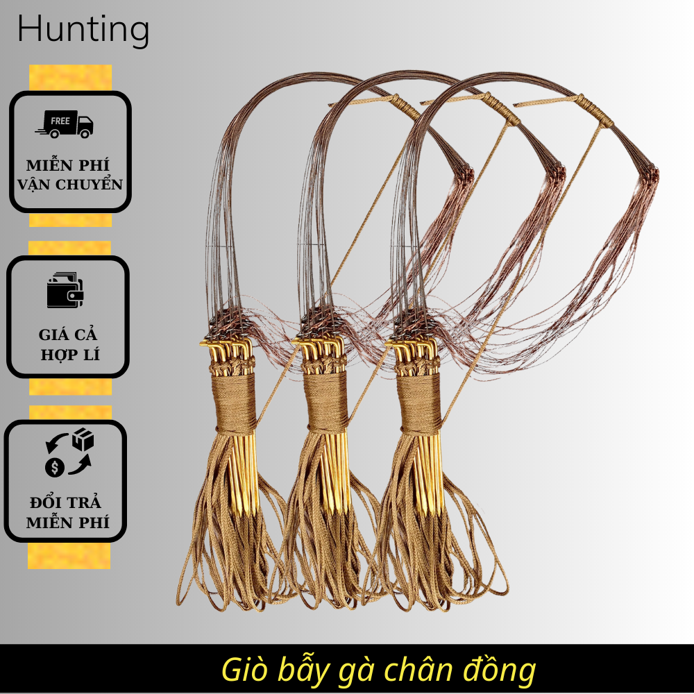 Giò bẫy gà rừng chân đồng khoan lỗ cáp se 4 khoen thép đúc bộ 20 chân