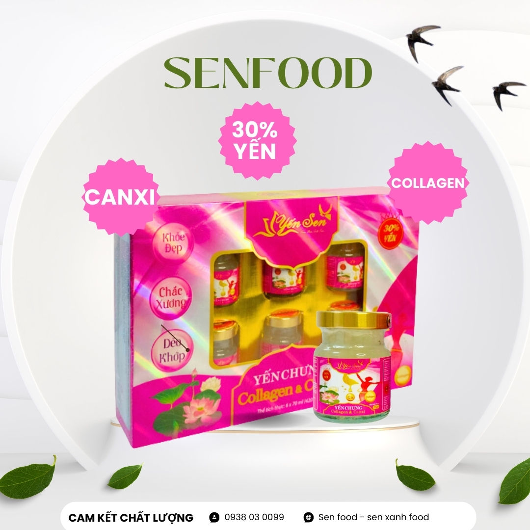 Hộp 6 hũ Yến Sen Collagen canxi 30% yến 70ml