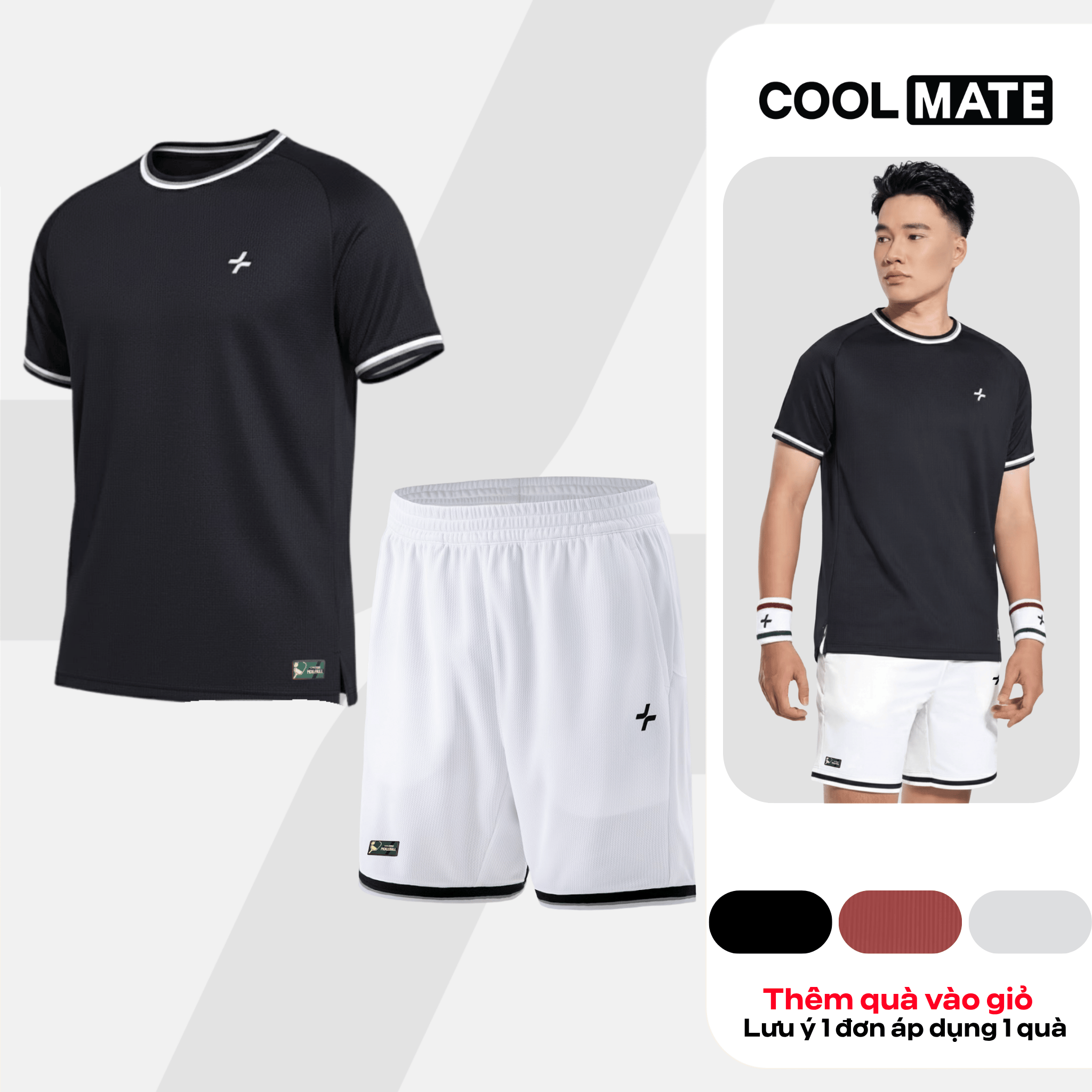 [TẶNG WRISTBAND + HEADBAND]Set đồ bộ thể thao nam Pickleball Áo thun Dink shot cổ tròn và Quần short Essentials Nhanh khô,Thoáng Khí,Thấm hút Coolmate
