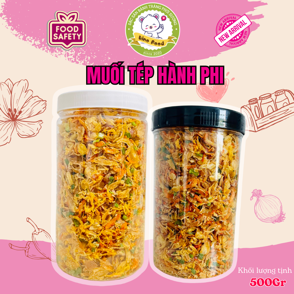 Muối tép hành phi chà bông - Bánh tráng phơi sương - Ăn vặt Tino Food - Thơm ngon giòn mặn mặn béo béo siêu chất lượng - KL: 200g - 500g-