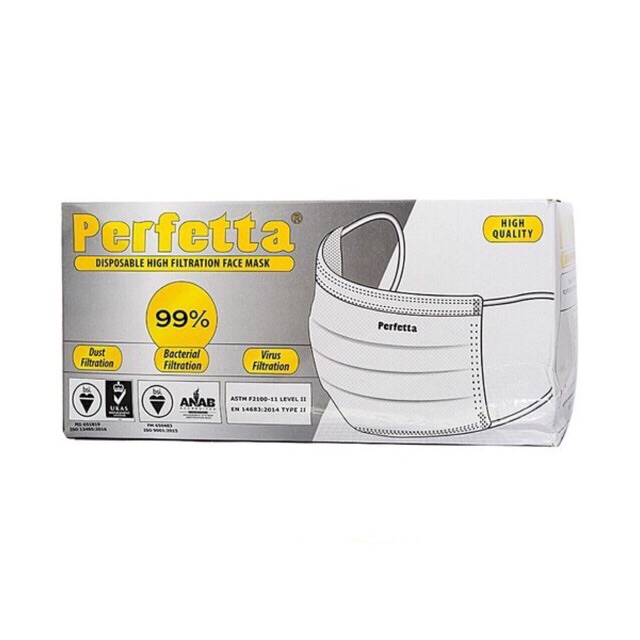 [HCM]Khẩu Trang Perfetta Ultra hộp 50 cái 3 lớp mầu trắng