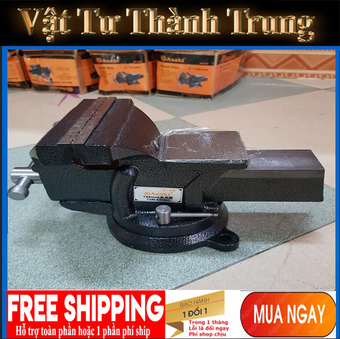 Ê tô kẹp bàn nguội xoay 360 độ asaki ak-668 độ mở 125mm mồm rộng 125mm