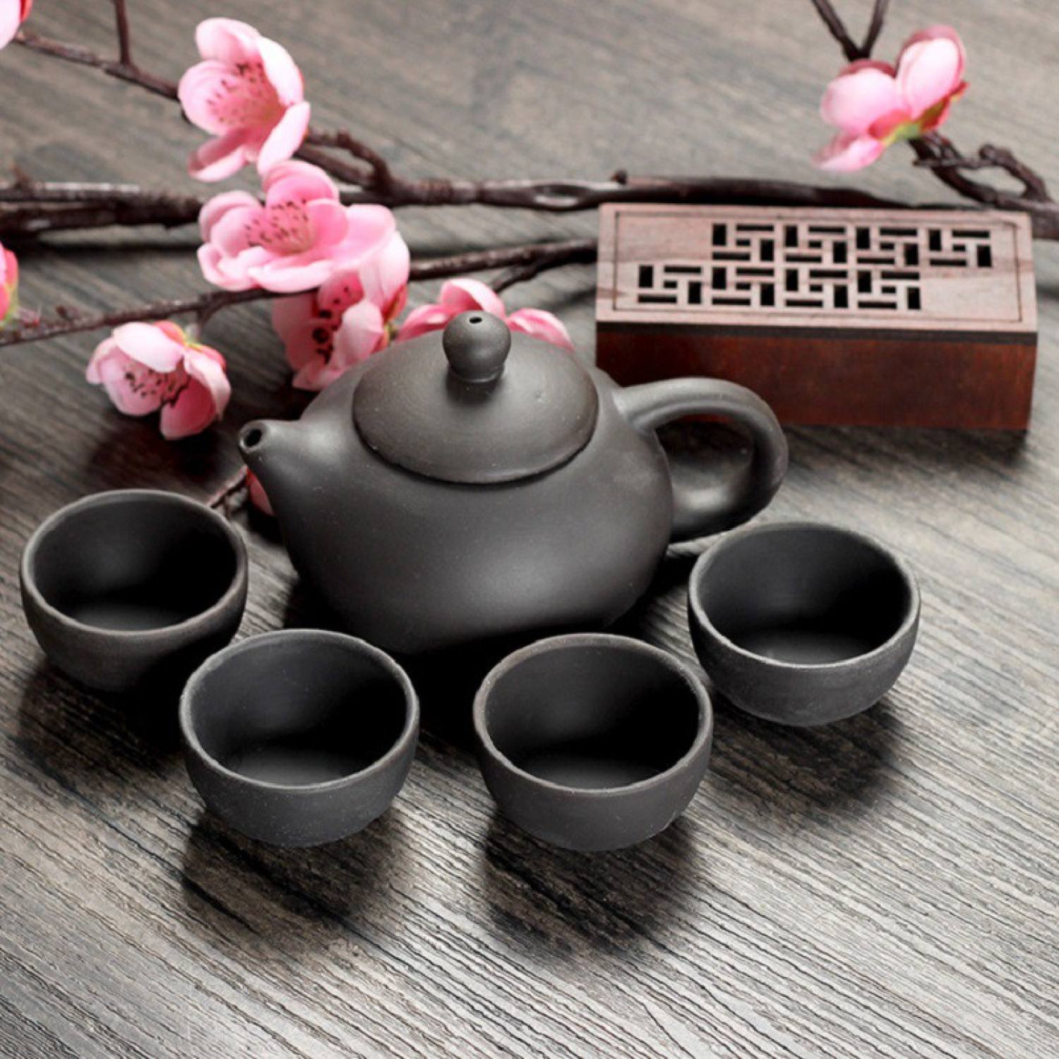 Bộ bình trà 4 tách Nhật Bản trơn