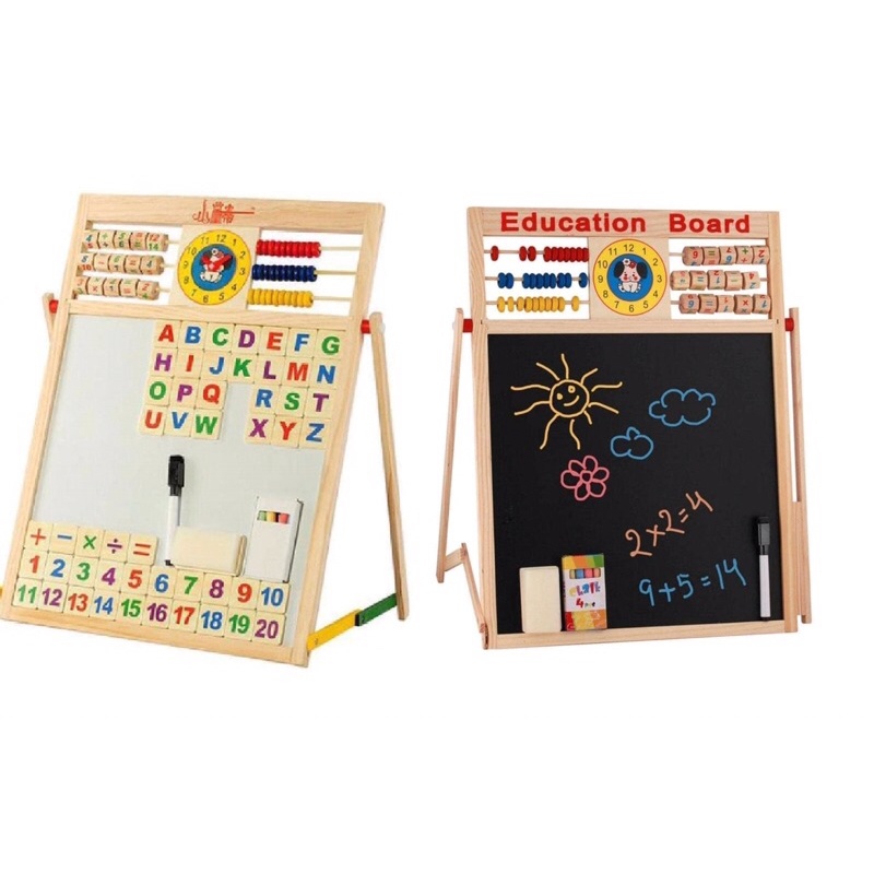 Bảng ghép số và chữ cái 2 mặt nam châm bằng gỗ, bảng 2 mặt edu