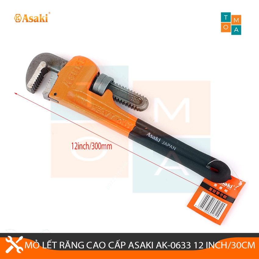 Mỏ lết răng cao cấp asaki ak-0633 12inch/300mm; kìm nước cao câp asaki 12 inch;