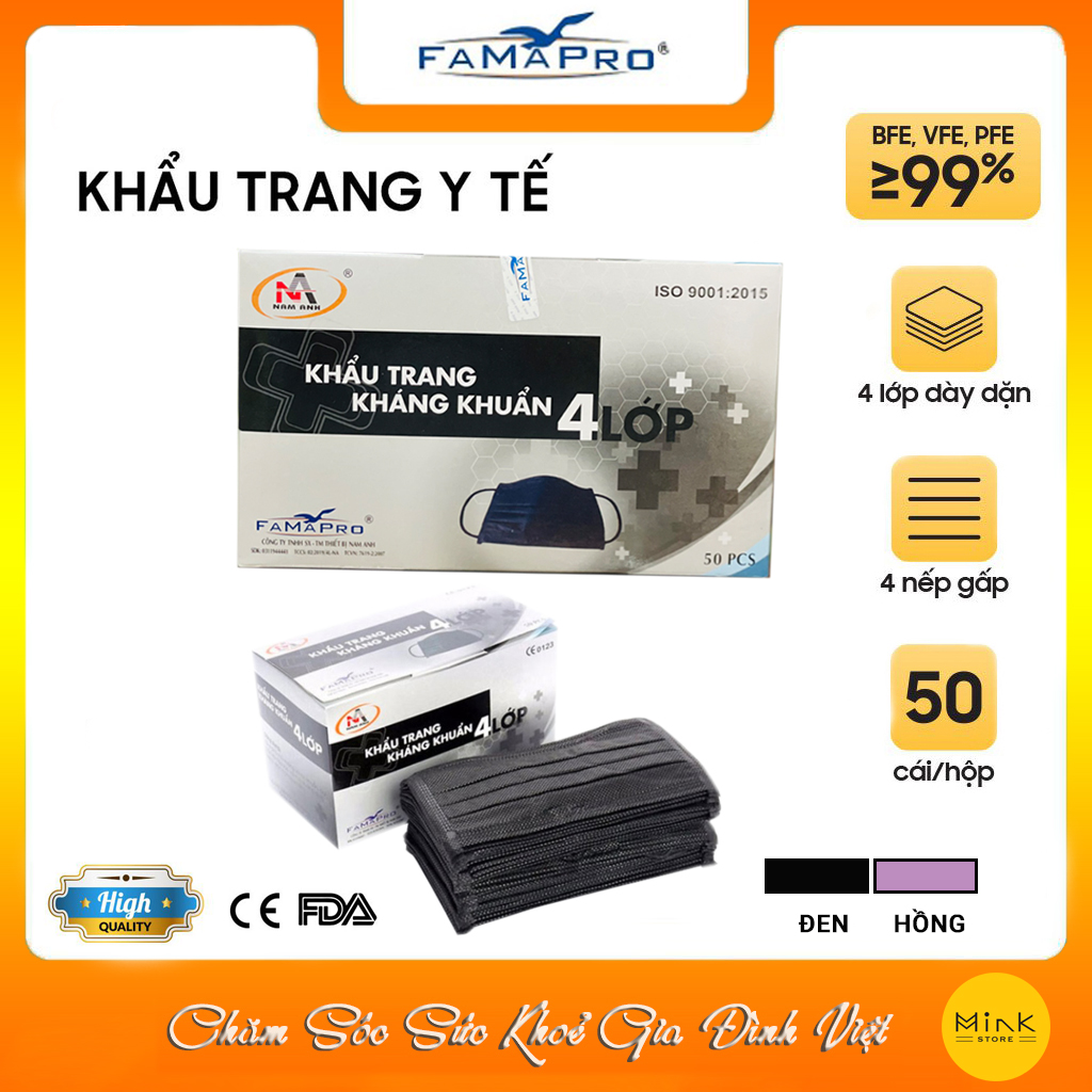 [HCM]Khẩu Trang Y Tế Kháng Khuẩn Nam Anh (Hộp 50 cái Màu đen)