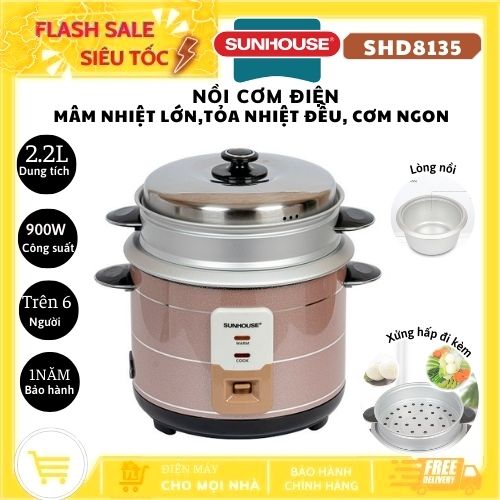 Nồi cơm điện nắp rời sunhouse shd8135 - hàng chính hãng