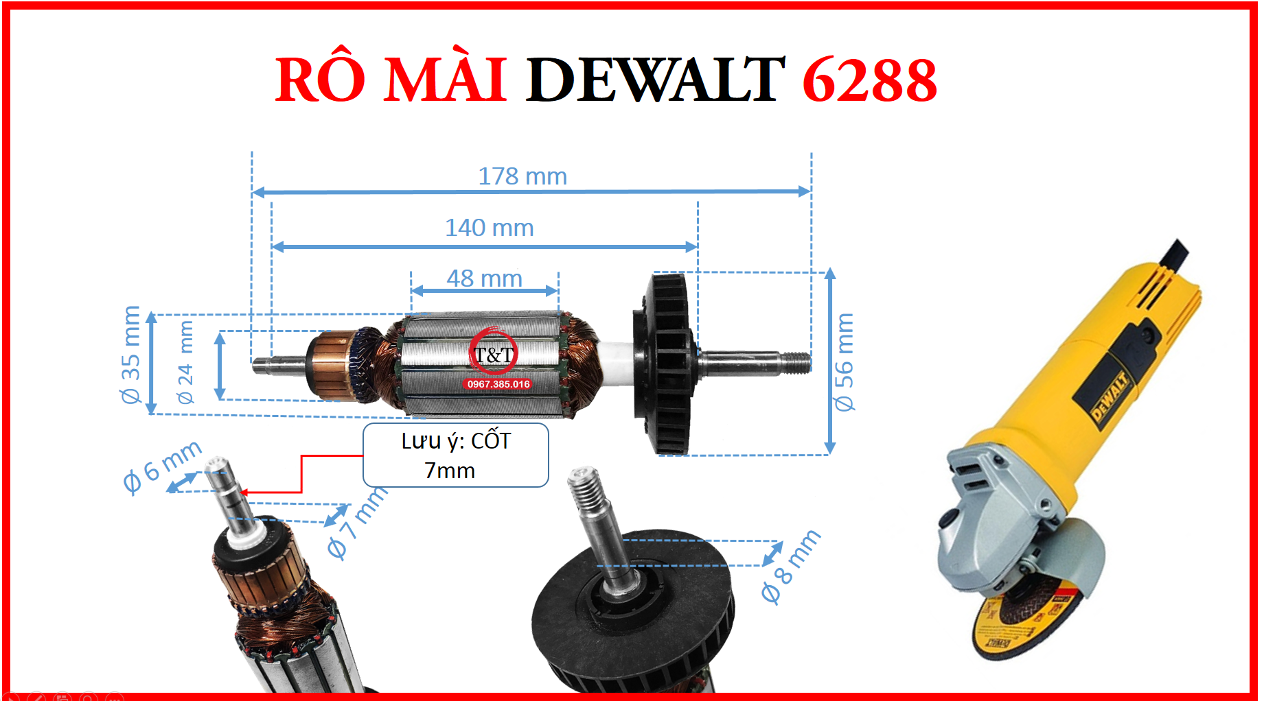 [HCM]Rotor máy mài Dewalt 6288 DW801 DW803 DW 6288 BLACK &amp; DECKER KG15 tặng kèm chổi than cao cấp (than mài dewalt hộp vàng)